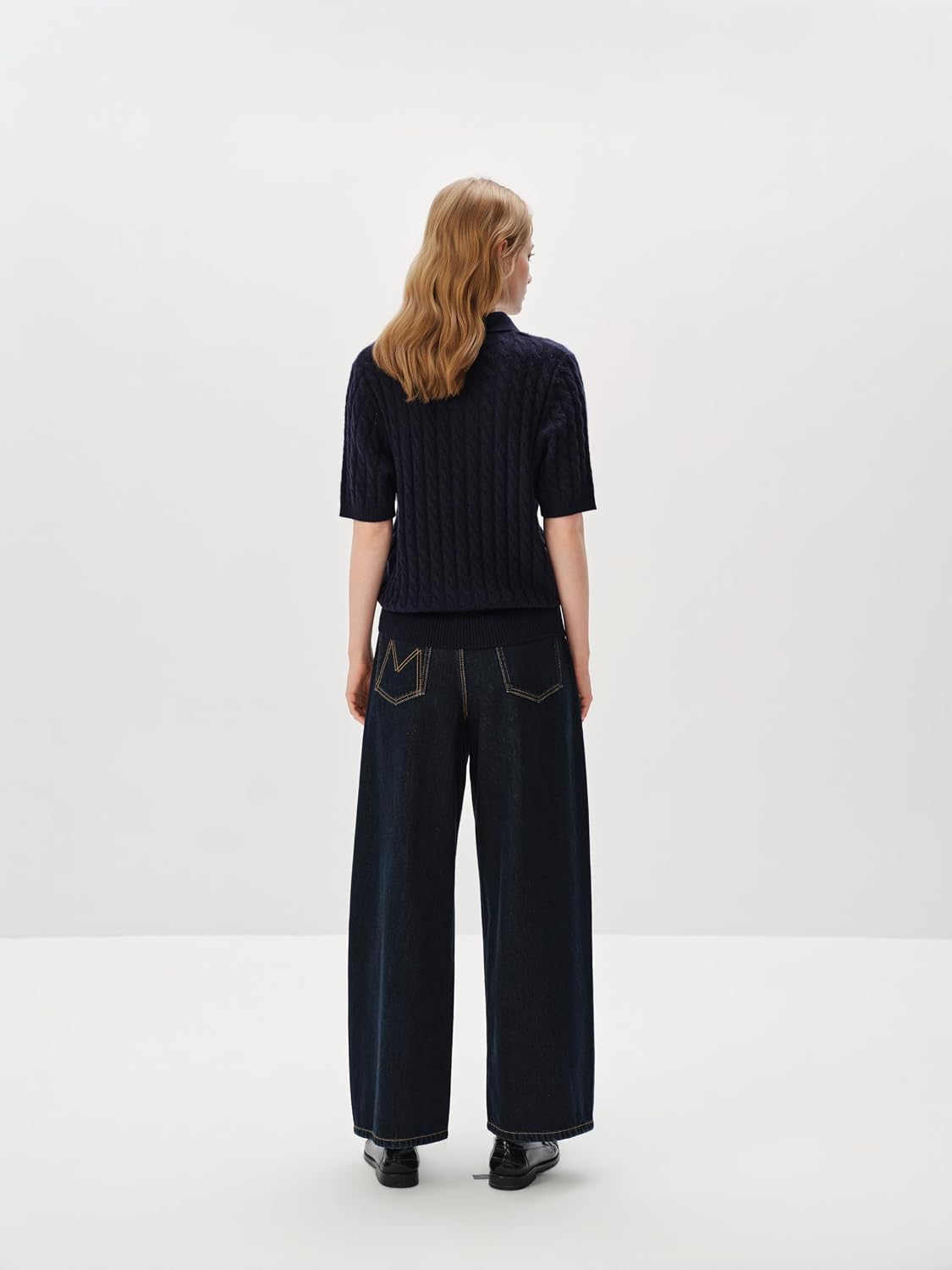 100% Pure Cashmere Cable-Knit Short Sleeve Polo