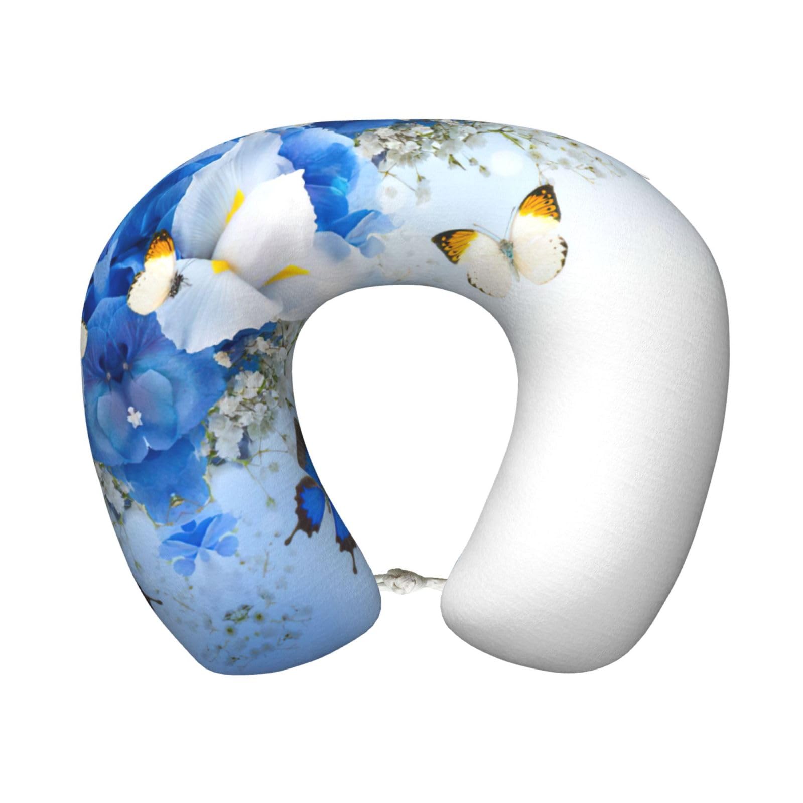 yagDAA Flowers And Butterfly Print U-Shape Travel Neck Pillows Memory Foam Neck Pillow For Airplane Car Office Sleeping Rest