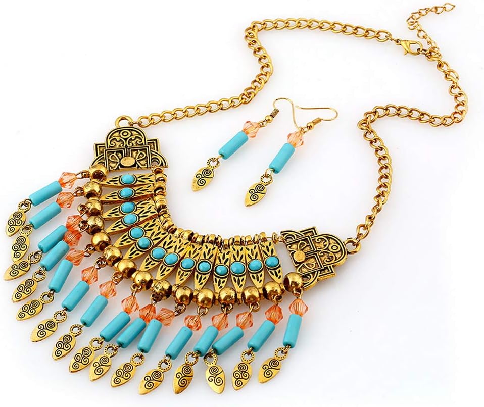 YAZILIND Bohemian Style Tassel Pendant Chunky necklace Earrings Exaggerated Jewelry Set Women Birthday Party Gift - Image 4