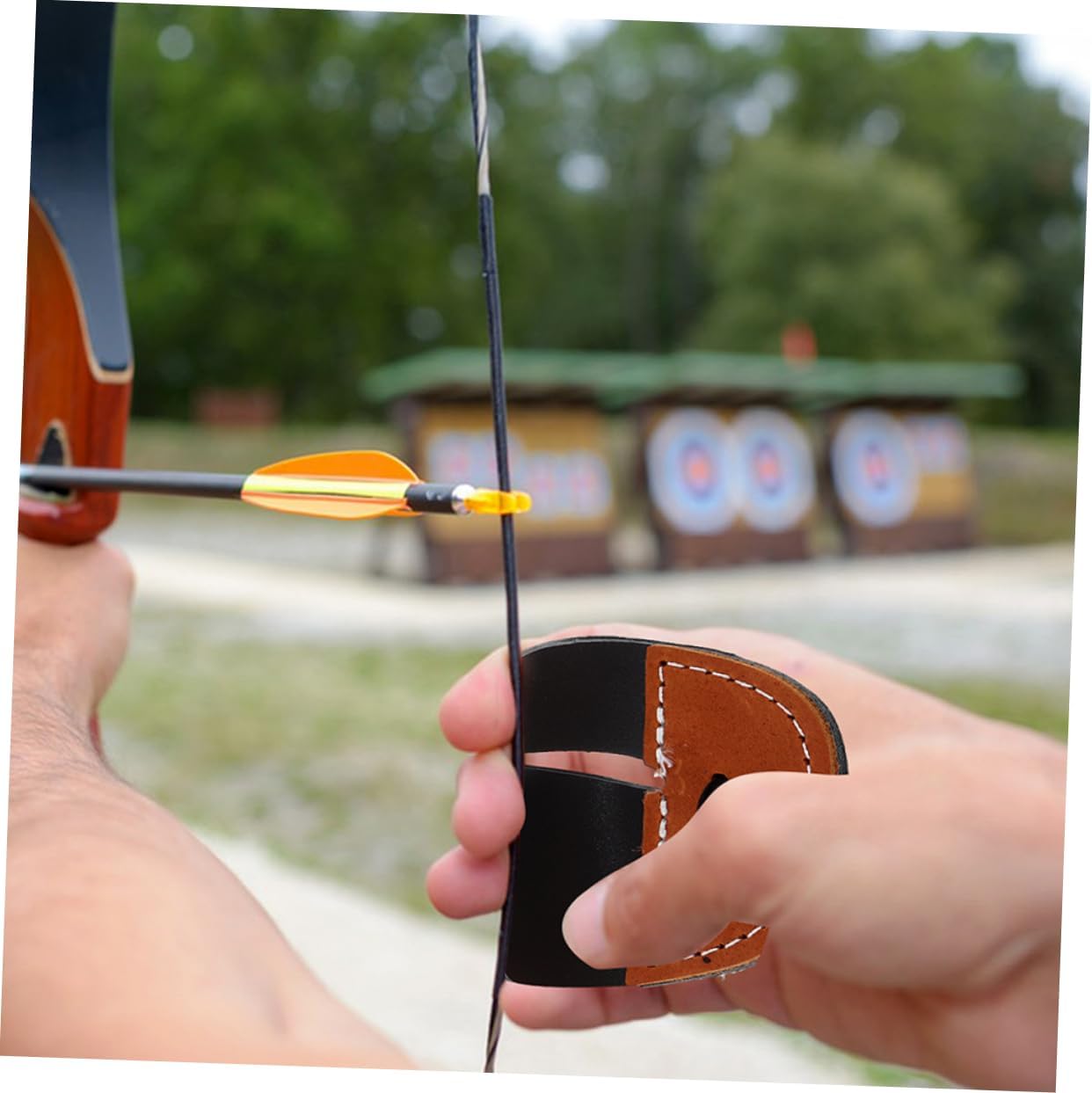POPETPOP 2pcs Leather Finger Guard Tabs Double Layer Protective Gear for Archery Practice Easy to Use Lightweight Comprehensive Finger Protection for All Skill Levels
