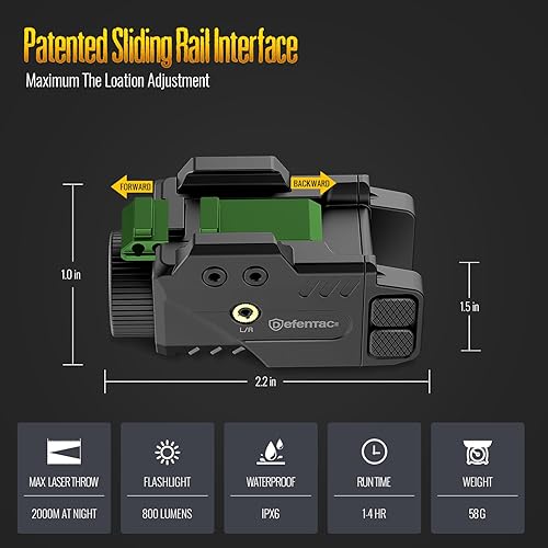 Miniatura 2 de DEFENTAC Combo de luz de pistola de 800 lm y vista láser verde para armas, linterna táctica LED blanca y haz verde combo, carga magnética