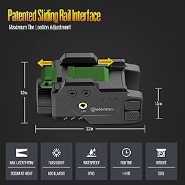 DEFENTAC 800lm Pistol Light and Green Laser Sight Combo for Guns, Tactical Flashlight White LED and Green Beam Combo, Magnetic Charging