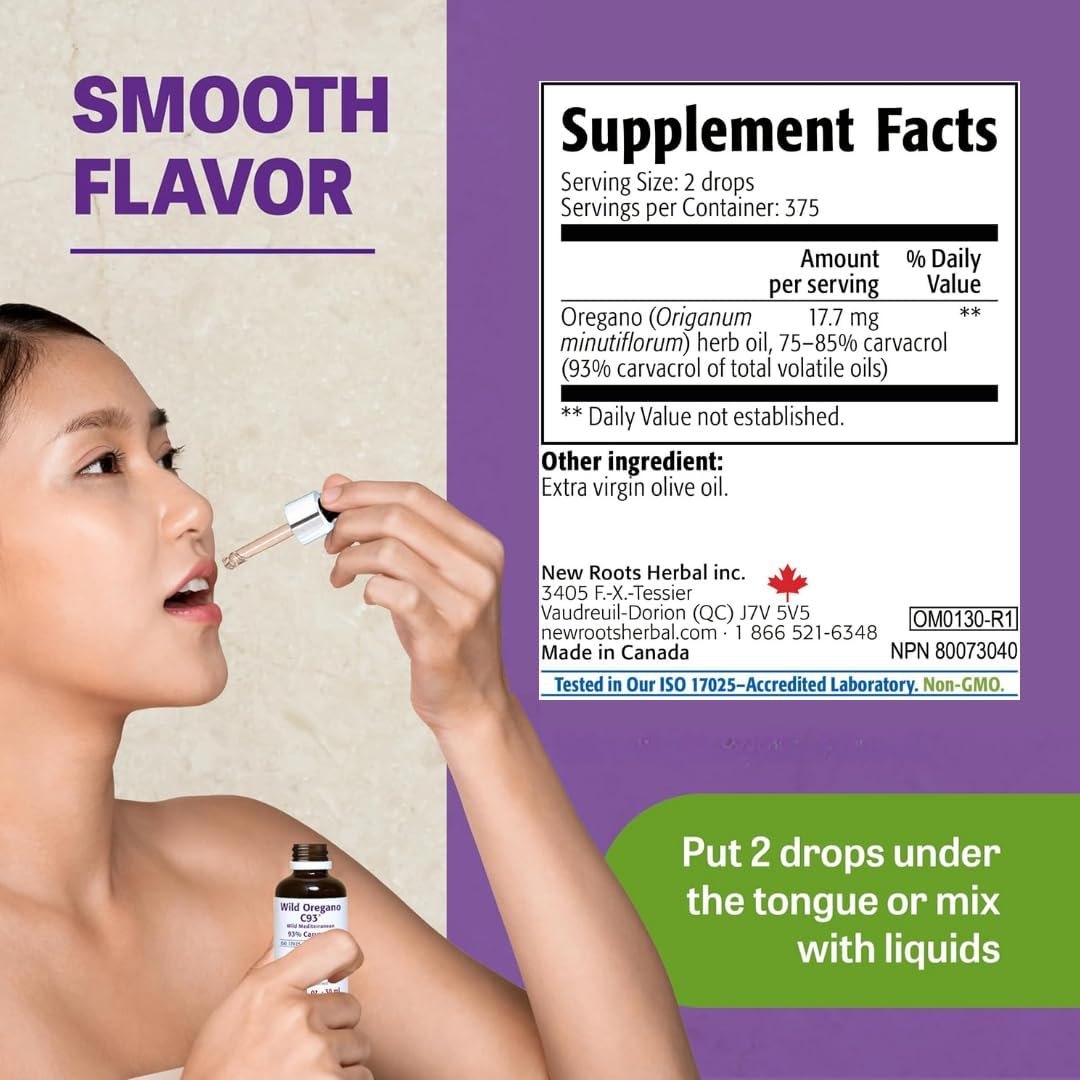 NEW ROOTS HERBAL Wild Oregano Oil Extra Strong | 93% Carvacrol Oregano Oil Liquid Drops (1 fl oz) | 547 Servings with Highest Concentration of Carvacrol | Non GMO, Vegan, Gluten Free