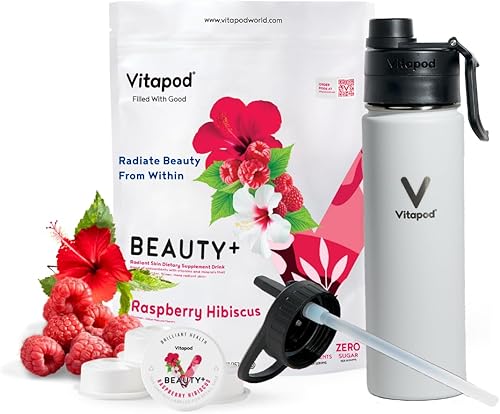 Vitapod Beauty+ - Paquete de iniciación de cápsulas potenciadoras de agua con sabor a hibisco de frambuesa, sabor al agua, sin azúcar, colágeno, disponible en Yaxa El Salvador