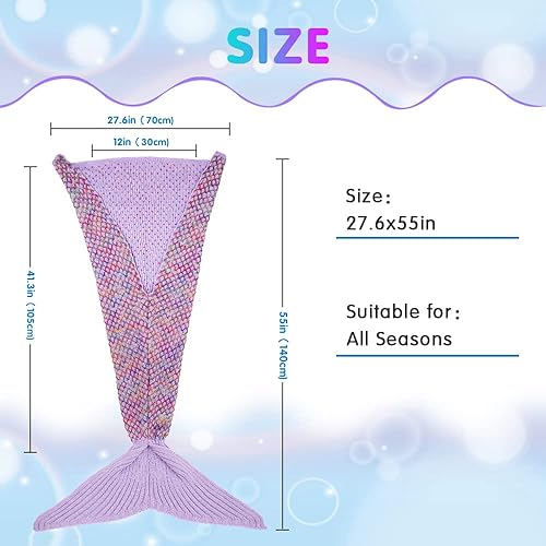 Miniatura 2 de AmyHomie Manta de cola de sirena, Manta de sirena hecha a mano al crochet para niños, Saco de dormir de cola de sirena súper suave y transpirable,