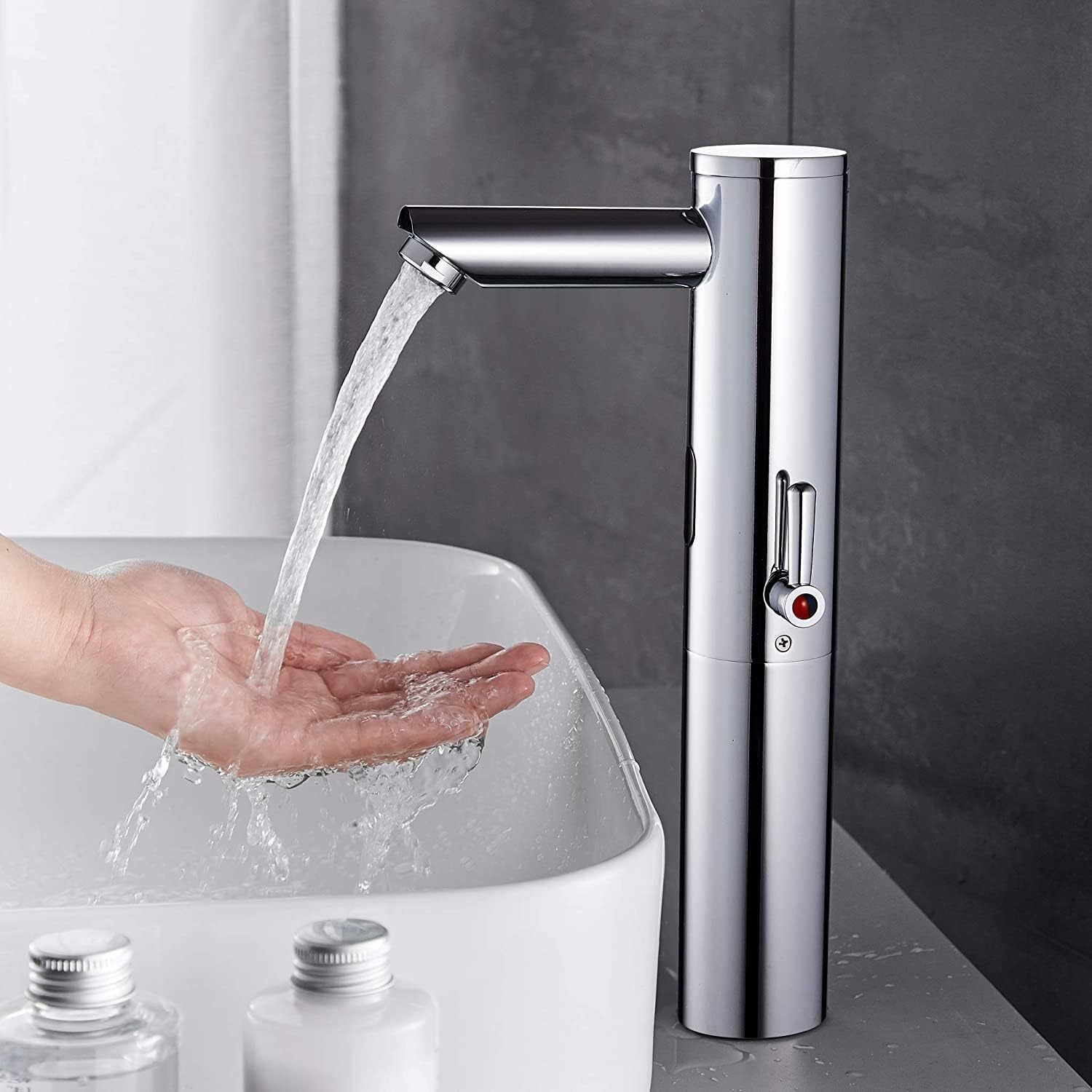 Rubinetto da bagno con sensore automatico a infrarossi, rubinetto per lavabo senza contatto alto per rubinetto del bagno, miscelatore per lavello in ottone cromato
