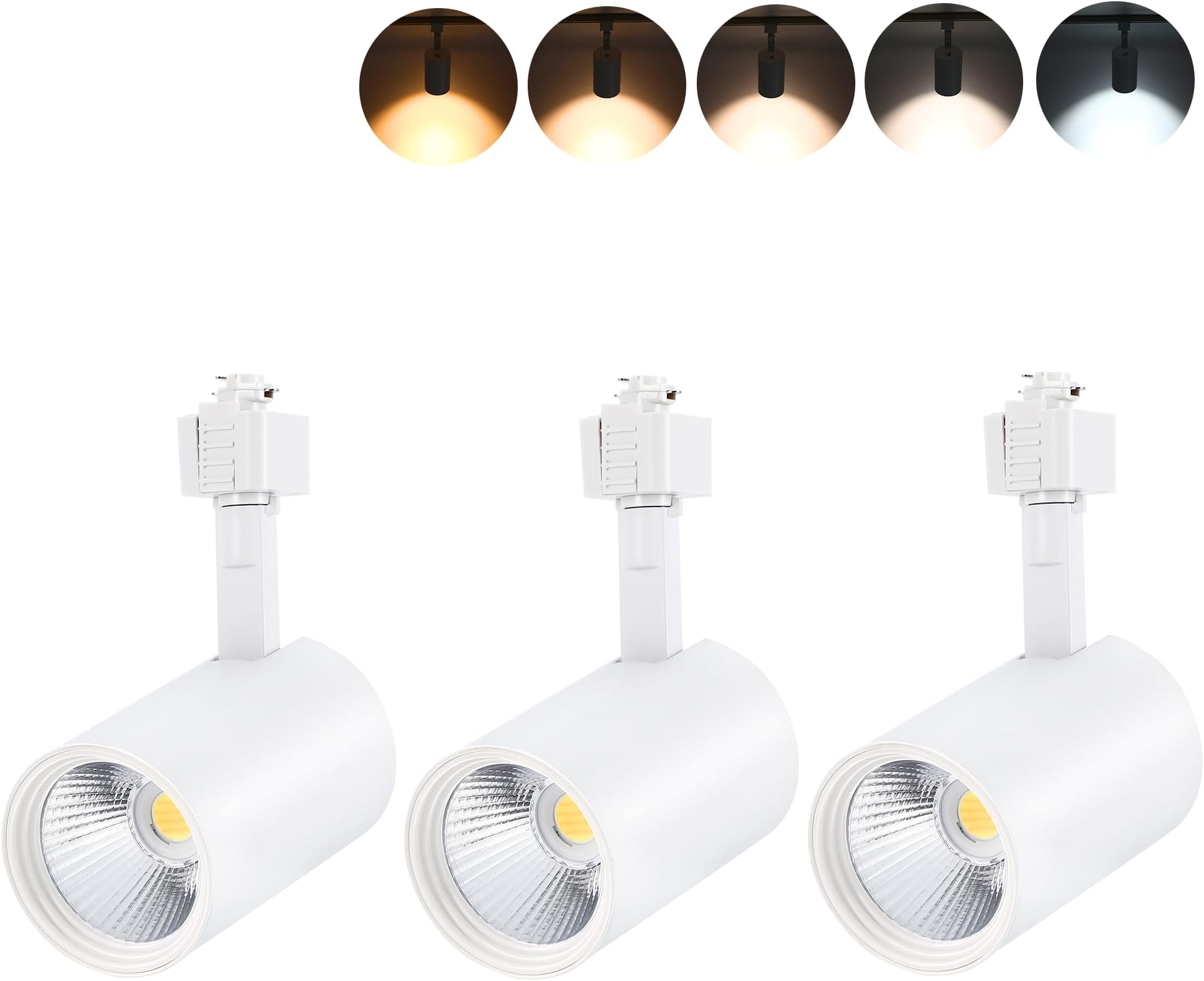 CLOUDY BAY 20W Dimmable LED Track Lighting Heads,2700K/3000K/3500K/4000K/5000K Selectable,1600LM,CRI90+, Adjustable Tilt Angle Track Light,White,Halo Type,Pack of 3