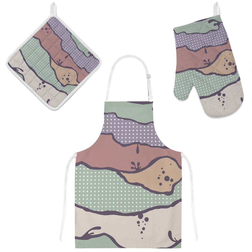 Lot de 3 tablier de cuisine avec maniques et gants couleur 2 pour cuisiner et pâtisser au quotidien