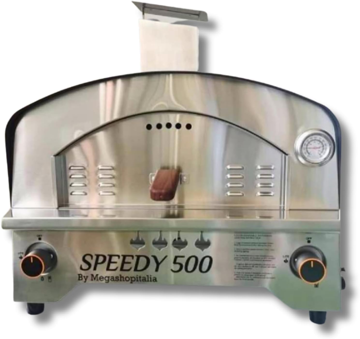 Forno per Pizza a Gas in Acciaio Inox Doppio Bruciatore Speedy500 con Pietra Refrattaria 500 gradi Forno per Pizza da Esterno (Forno Speedy500)