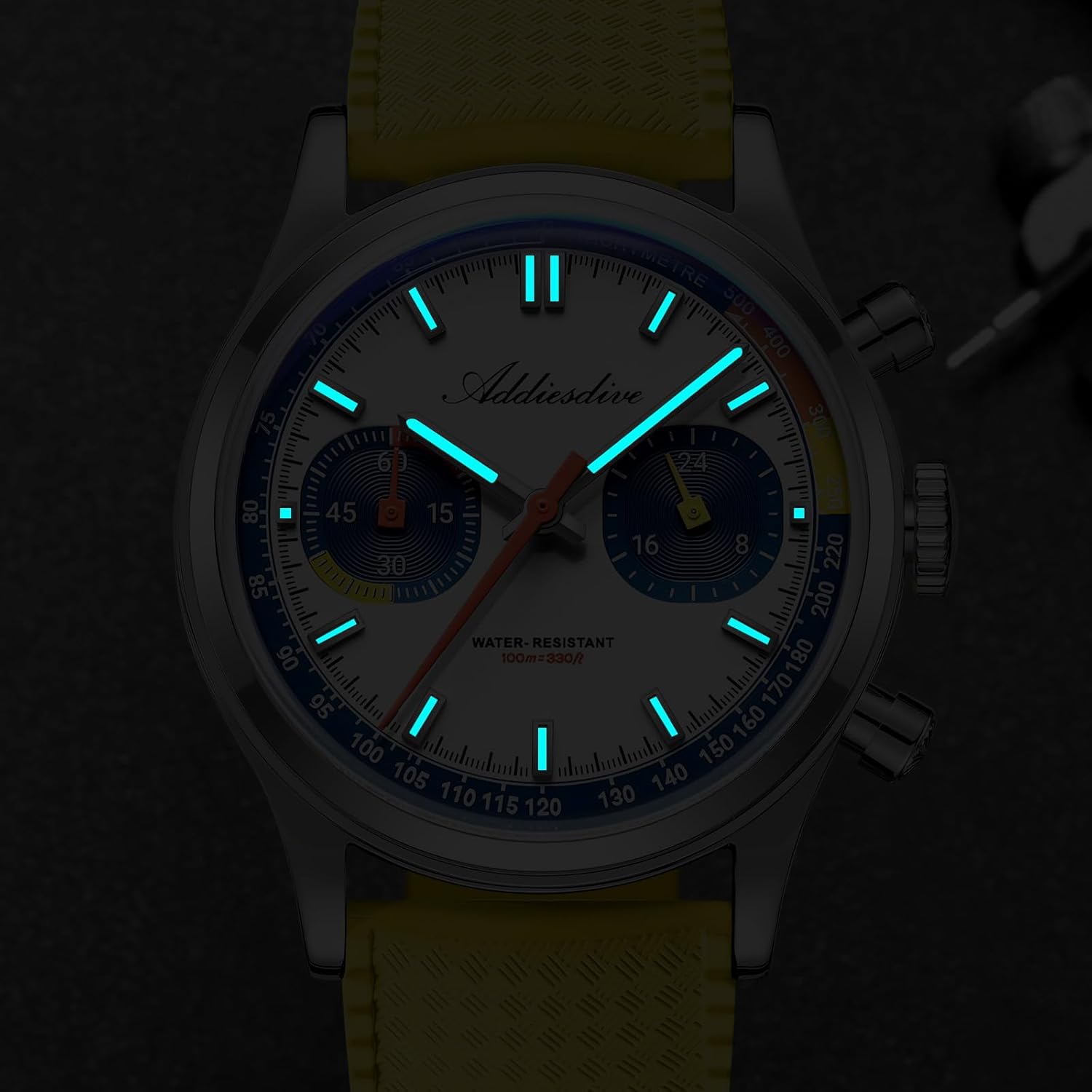 ADDIESDIVE 38 MM Chronograph Watch VK64 Sweep Second Movement Tachymeter Mark FKM Rubber Strap BGW9 Super Lume Colourful Outdoor Sports Watches for Men Women