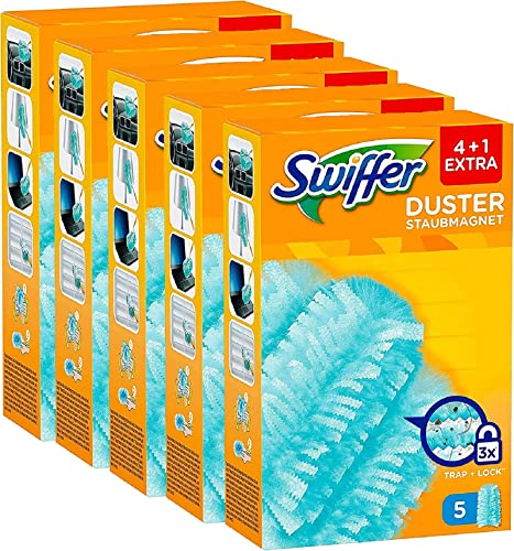 Swiffer Duster, Recharges Plumeau, 5 paquets x 5 Recharges , Dépoussiérante, Attrape-Poussière, Pour Entretien Maison