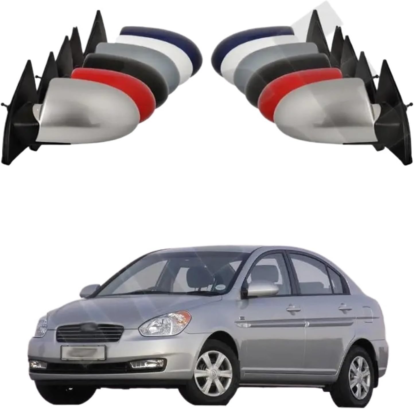 Compatible For Hyundai Accent 2006 2007 2008 2009 2010 2011 Car Door Rearview Mirror Assembly Outside Rearview Side Mirror Assembly(1PC Right White A) (1PC Left Black A)