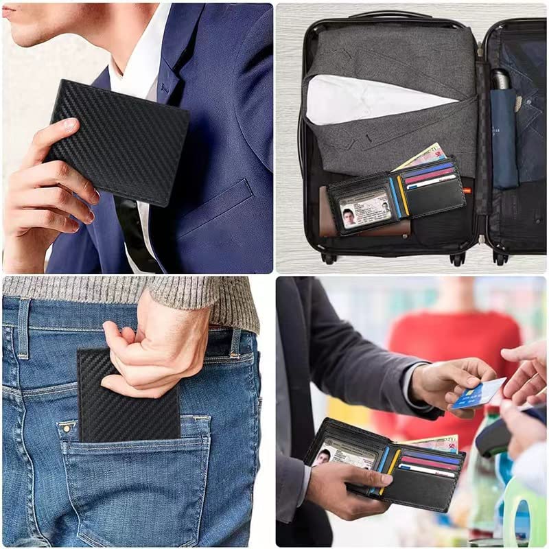 Men's carbon fiber wallet RFID anti-theft brush multi card three fold PU leather wallet, packaging gift3
