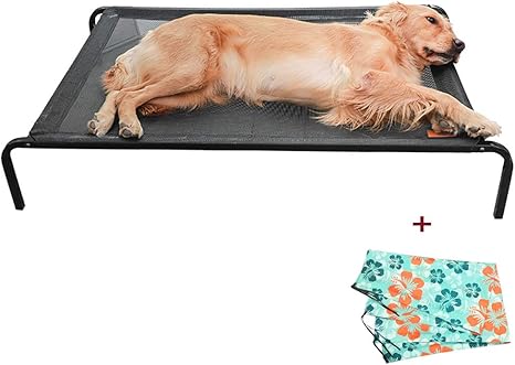 Amazon Co Jp アイスマット付き高床式犬用ベッド 夏の冷却上げられたペットベッドベビーベッドキャンプドッグバスケット洗える通気性メッシュ滑り止めゴム足 S 68x55x15cm ペット用品