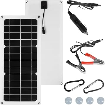 VT 30W Solar Panel Kit 12V Waterproof Solar Powered Charger Portable Solar Panel Charger Kit with USB Port and Suction Cups High Efficiency Solar Battery for Caravan RV Boat Car GUANSHANG