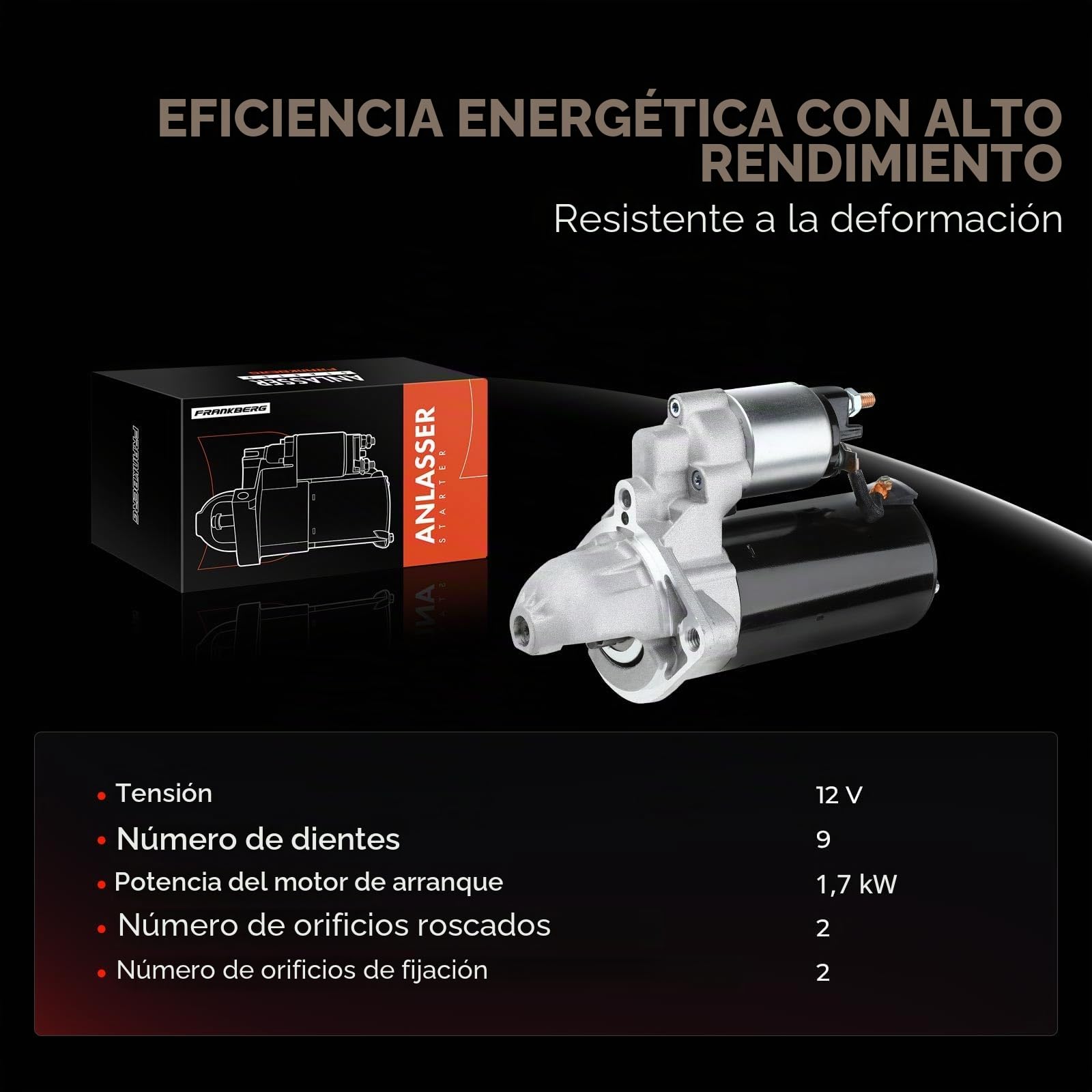 Frankberg Motor de arranque para automóvil Diesel 1,7 KW/12 V/9 dientes
