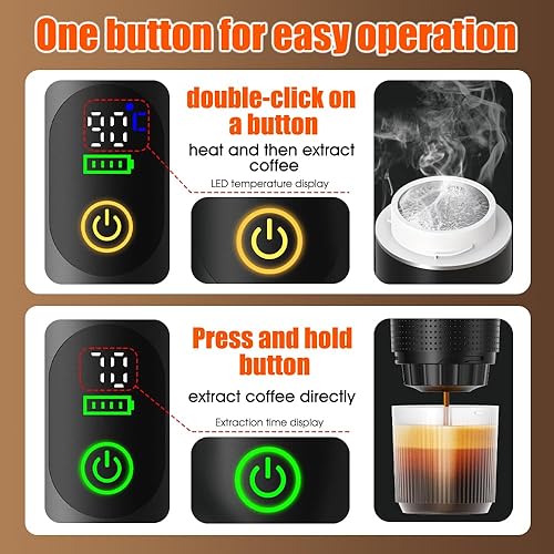Miniatura 5 de Máquina de café expreso eléctrica portátil 6 en 1, cafetera de viaje de autocalentamiento de 20 bar con batería de 7500 mA, pantalla, compatible con