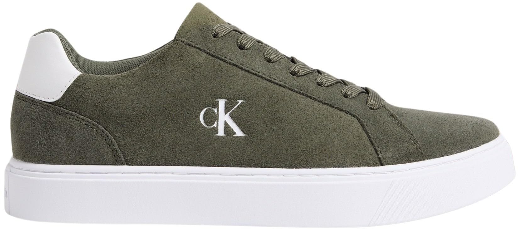 Calvin Klein Men’s Cupsole Trainers Classic Lace-up in Suede, Green (Deep Lichen Green/Bright White), 8