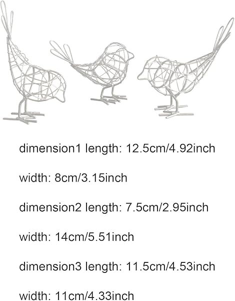Lot de 3 Statuettes d'Oiseaux Décoratives à Poser, Sculptures Animales de Collection, Design Creux Minimaliste, Figurines en Métal pour Entrée, Armoire, Cheminée, Bureau, Blanc - 3