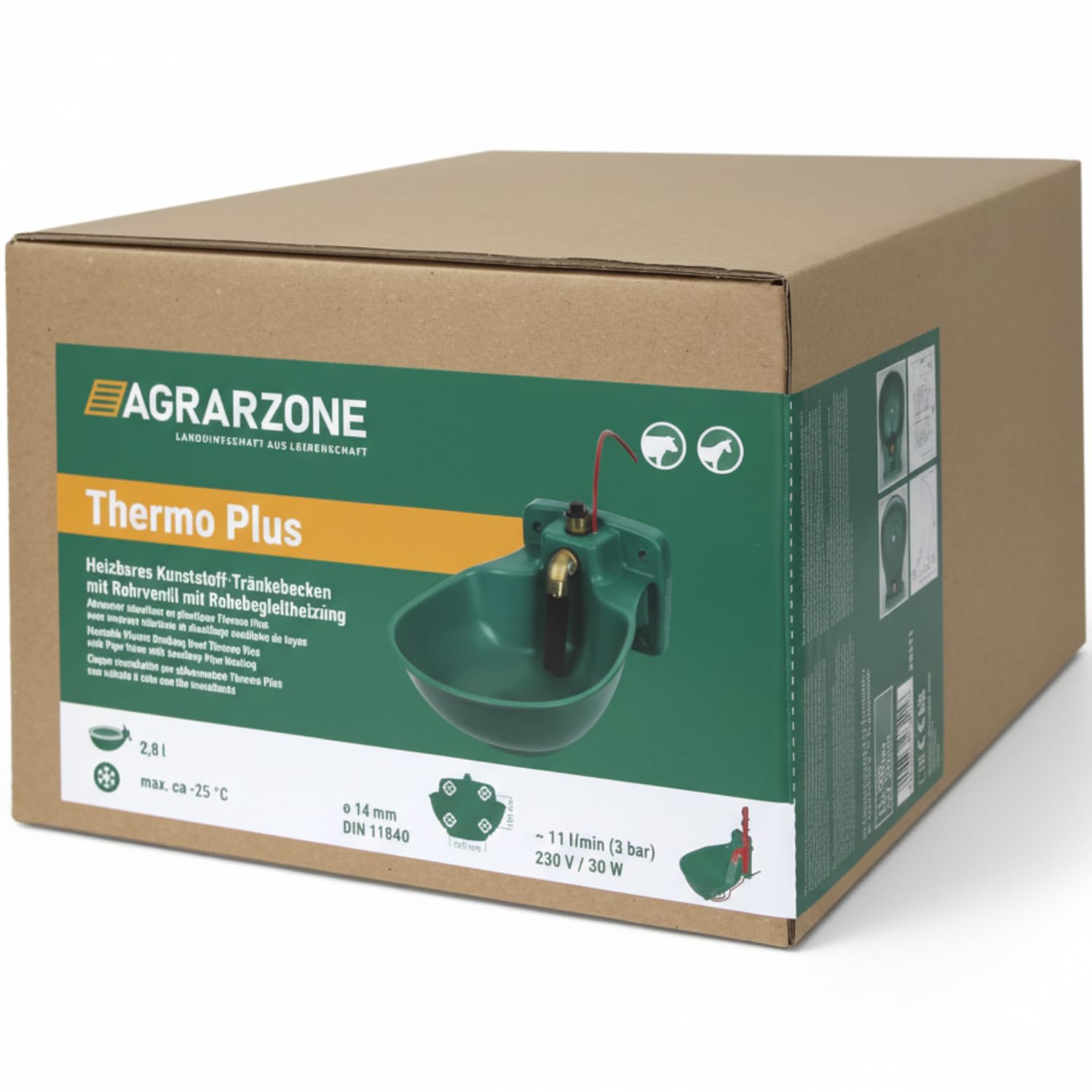 Agrarzone Abbeveratoio antigelo Thermo Plus 31 W 230 V - Protezione antigelo fino a -25° C con termostato - Robusto, con flusso regolabile fino a 11 L/min, ideale per cavalli