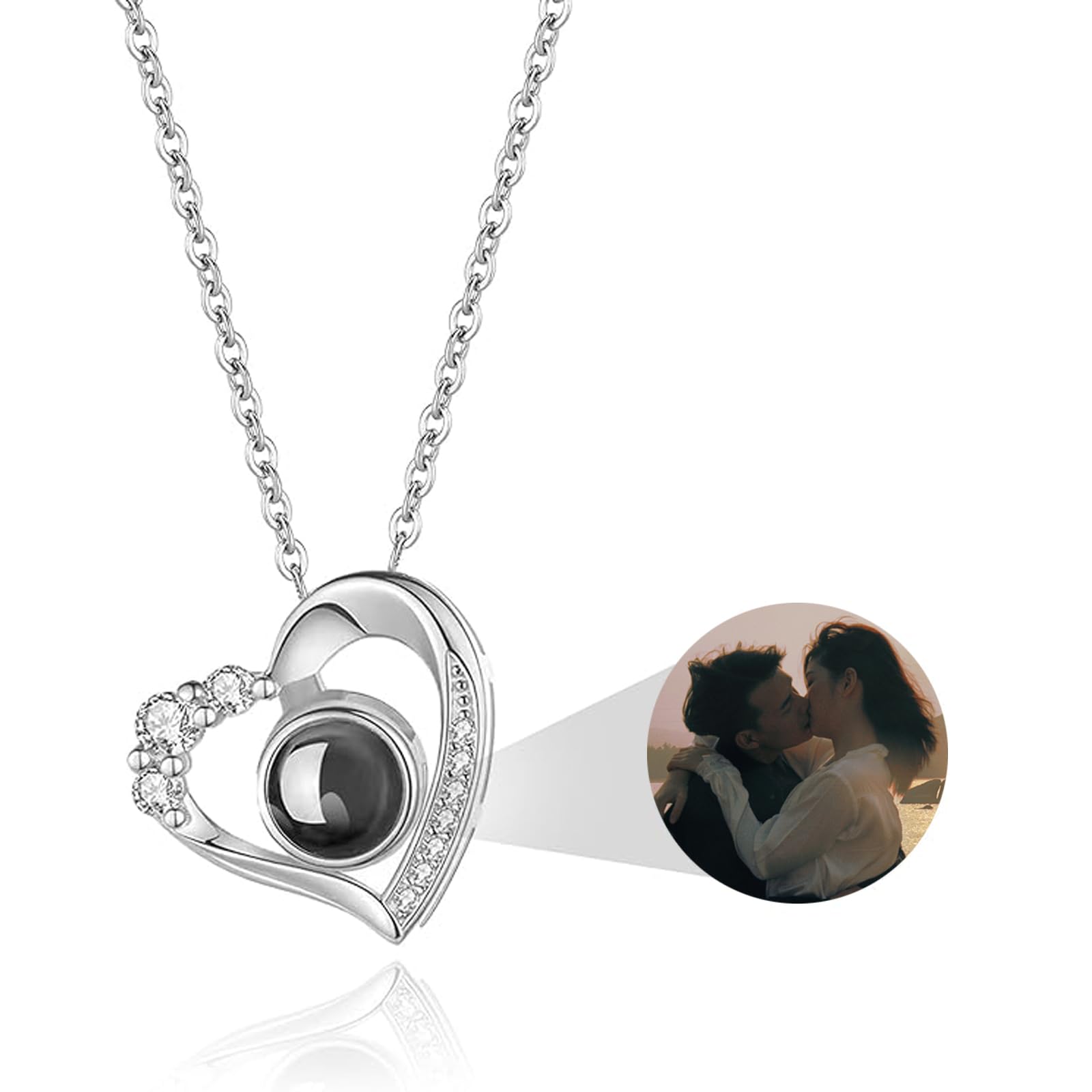 Collana con foto personalizzata Collana con proiezione con foto all'interno, Collana con ciondolo con foto personalizzata in argento S925, Collana con foto a cuore di Natale per