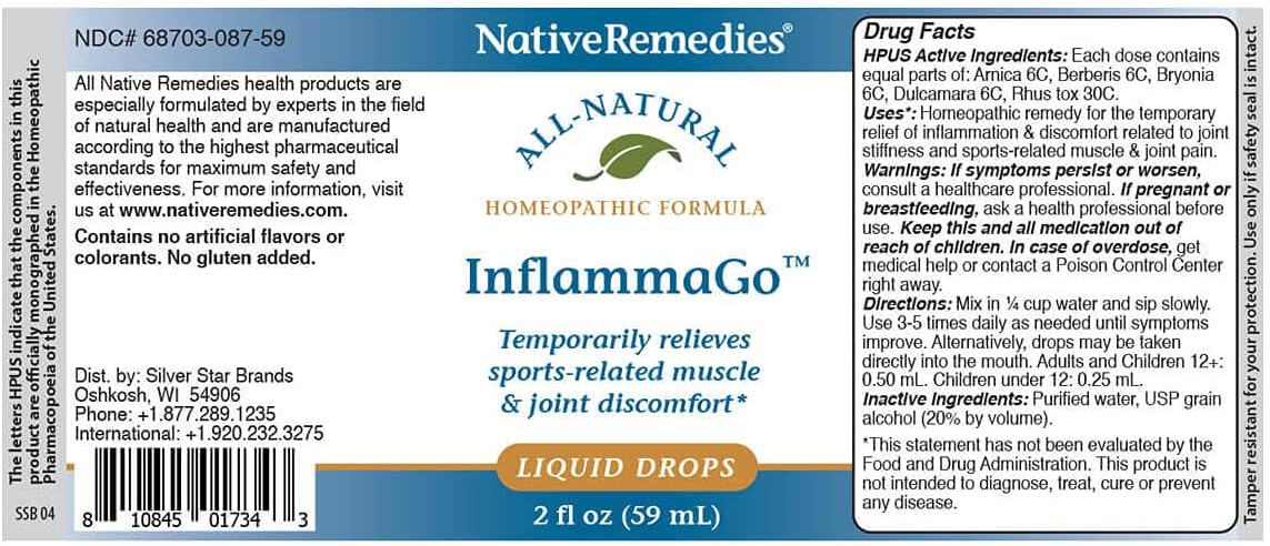 Native Remedies InflammaGo - Natural Homeopathic Remedy Relieves Minor Muscle & Joint Pain, Stiffness, & Fatigue, 2 Fl oz.