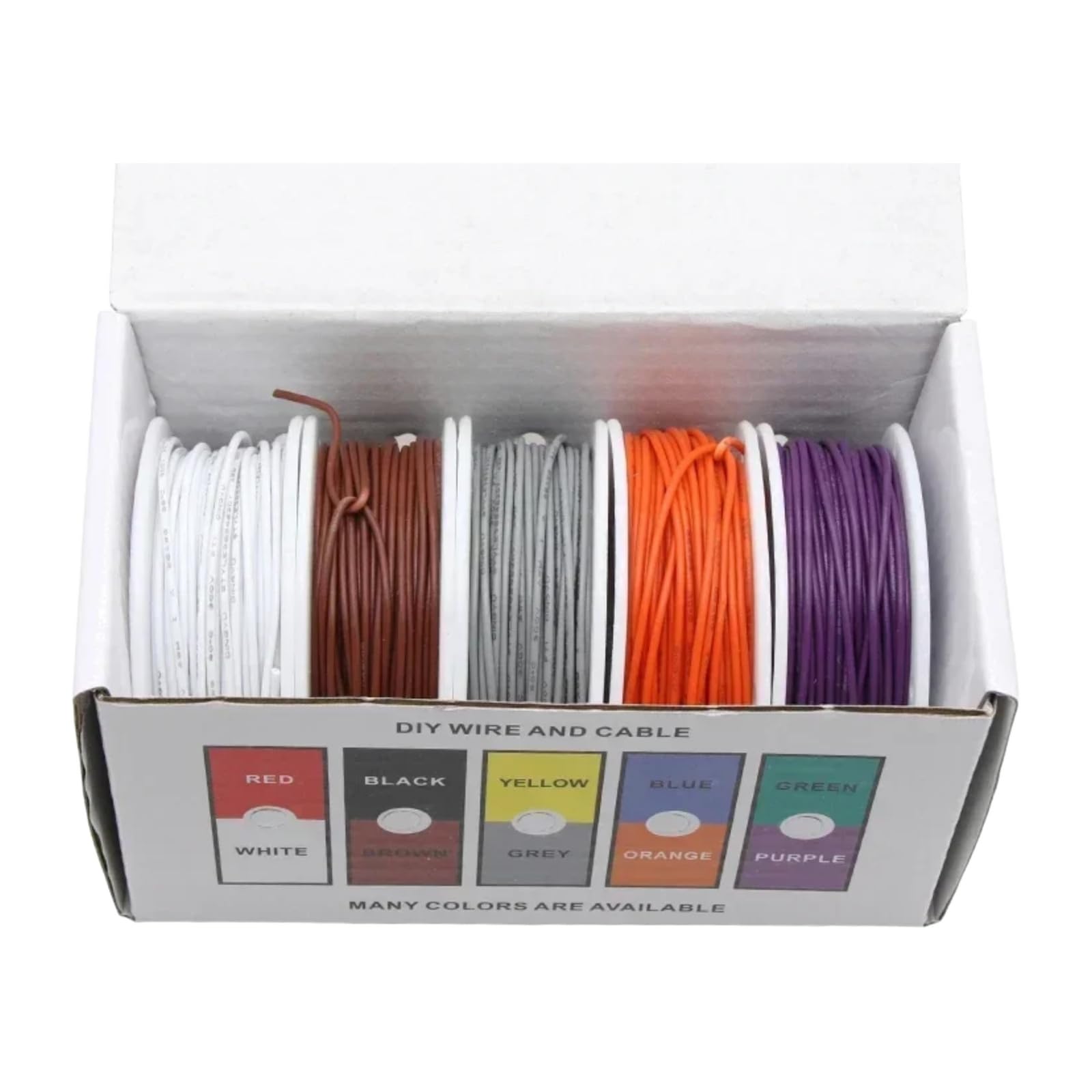 Zestaw 5 mieszanych kolorów UL1007 izolowane kable miedziane PCW 30/28/26/24/22/20/18/16 AWG PCB (Boxed 2; 2 boxes; 28AWG 20 m x 5 rolek)