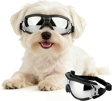 Dog Goggles for Small Breeds, UV Protection Dog Sunglasses with Adjustable Straps, Windproof Pet Eyewear for Small Pet, Soft Frame, Black S