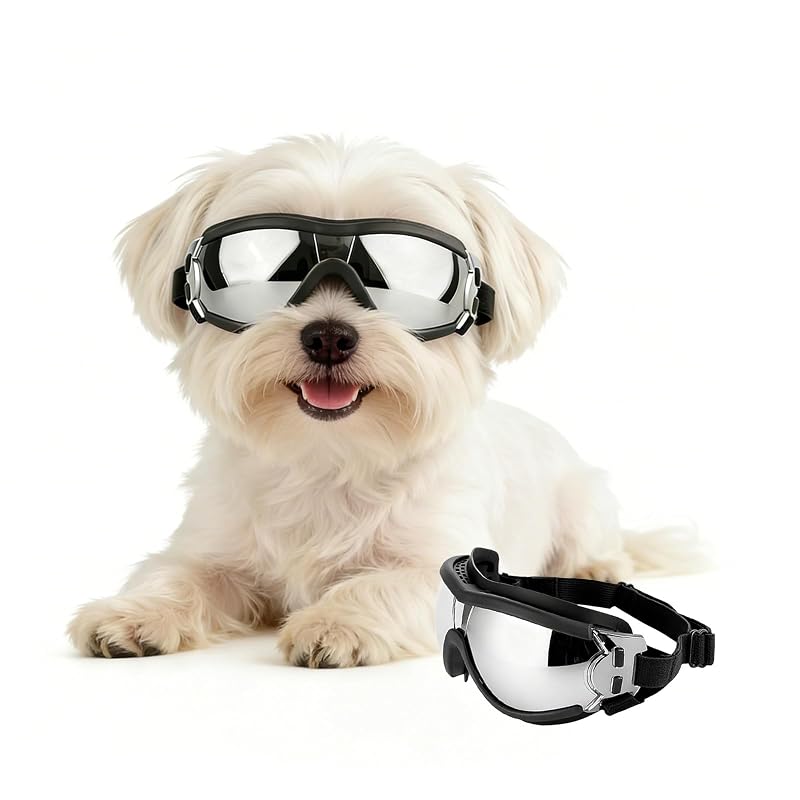 Óculos de sol para cães pequenos PETLESO com proteção UV e tiras ajustáveis, Black, tamanho Small