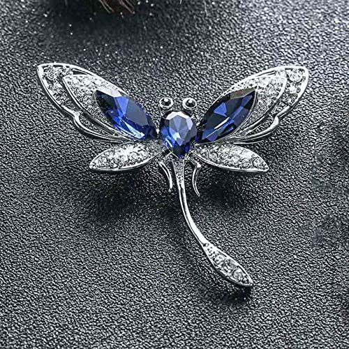 Image of Rhinestone Dragonfly Brooch Pin Blue Crystal Insect Dragonfly Pin Elegant Wedding Bridal Corsage Brooch Sparkly Rhinestone Crystal Lapel Pin Clothing Accessories Jewelry for Women Girls