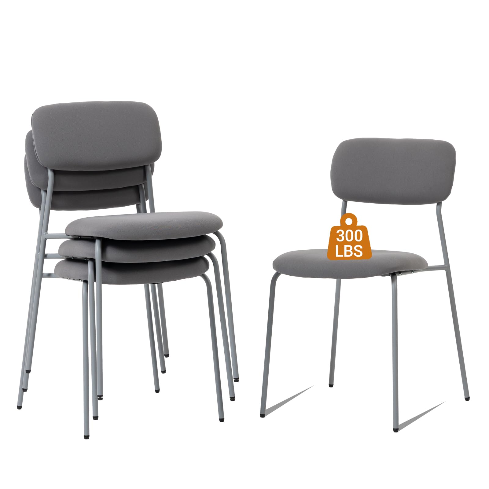 Sidanli Reception Chair Set of 4, Stackable Waiting Room Seating for Office, Lobby, and Guest Use, Grey