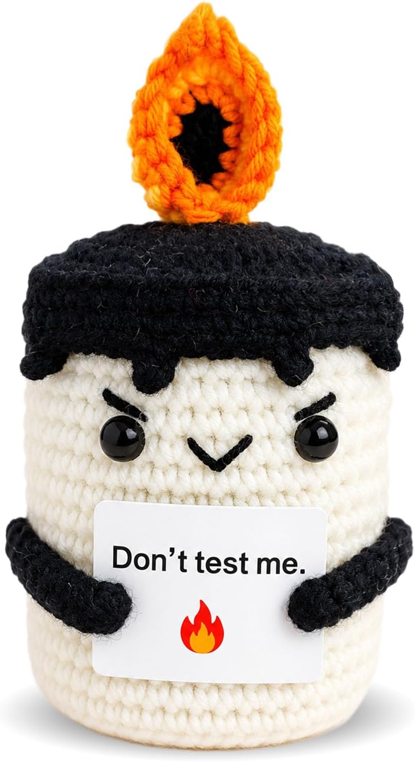 Funny Dark Humor Crochet Candle Gift for Women Men,Handmade Sarcastic Emotional Support Candle Decor,Cute Angry Desk Decor for Coworker Friend,Gag Birthday Christmas Dark Humor Office Home Accessories