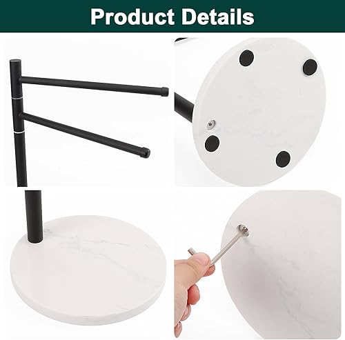 Miniatura 8 de Toallero de mano, soporte para toallas de mano en forma de F con base de mármol, soporte de acero inoxidable con 2 brazos giratorios, toallero de