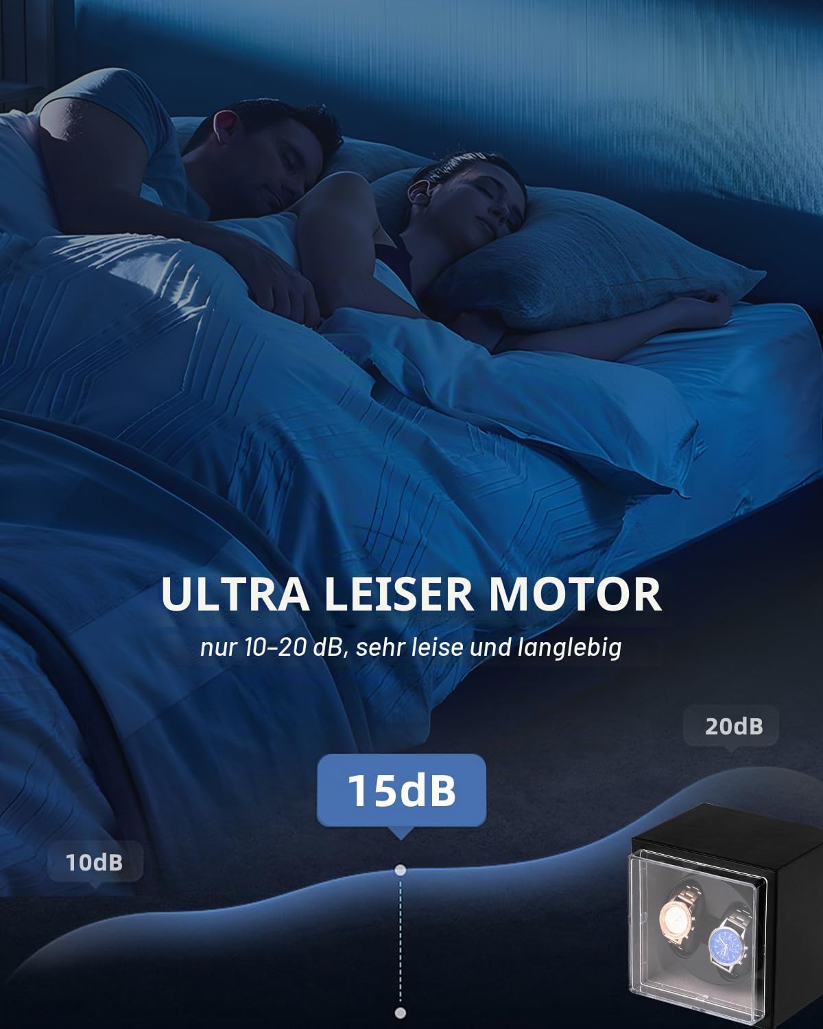 Mxmoonant Automatische Uhrenbeweger für 2 Uhren, 5 Rotationsmodi | mit leisem Motor, AC-Adapter & Batteriebetrieb, mit LED-Beleuchtung, für Automatikuhren Uhrenaufbewahrung