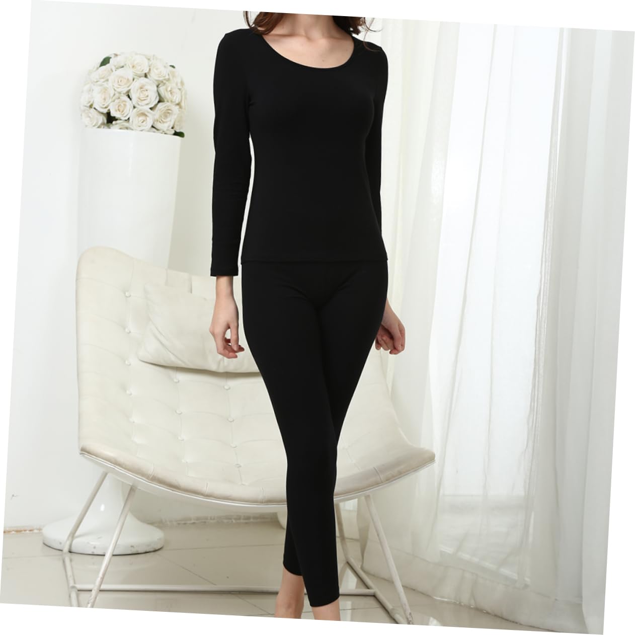 LIFKOME 2pezzi Intimo Termico Donna Set di Mutandoni Lunghi e Pantaloni in Cotone Morbido per attività Invernali Indoor Outdoor