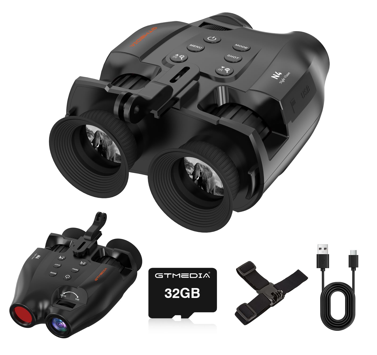 Gafas de Visión Nocturna, Binoculares de Visión Nocturna para Adultos, Gafas de Visión Nocturna Recargables por USB con Tarjeta TF de 32GB para Fotos y Videos, Caza al Aire Libre