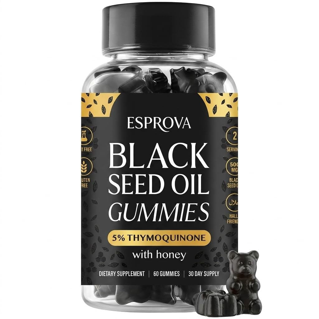 Black Seed Oil Gummies with Honey (Nigella Sativa), 5% Thymoquinone, Cold Pressed, 60 Count, 30 Day Supply
