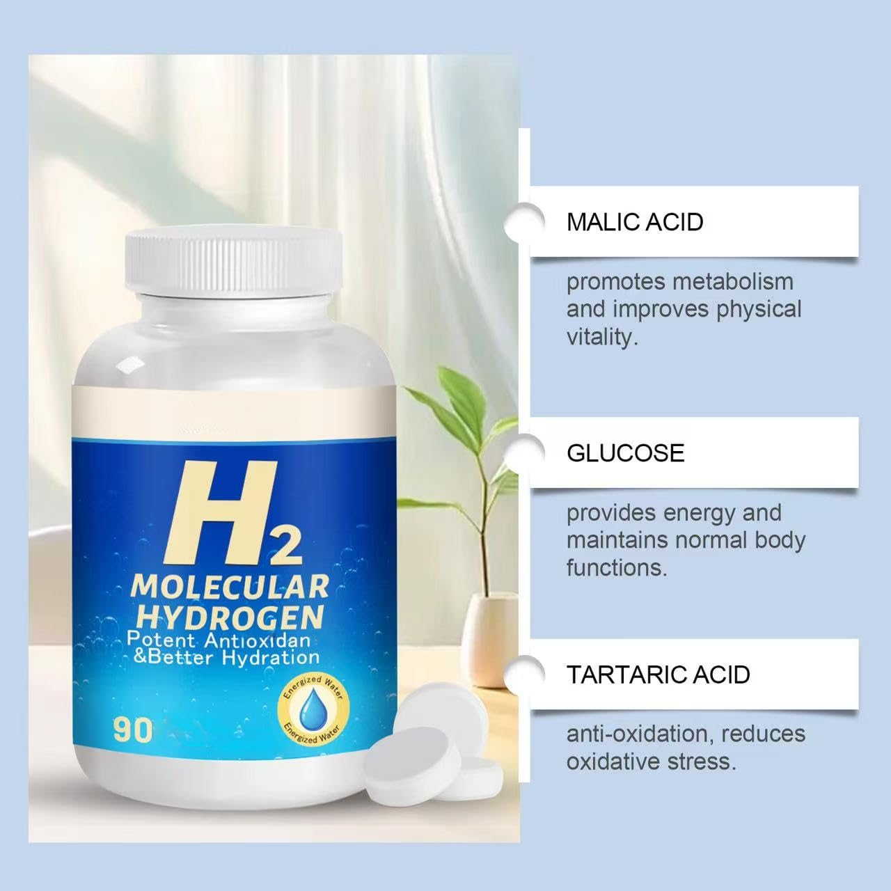 Tabletas De Hidrógeno Molecular H-2: Tabletas De Hidrógeno De Agua Potable Que Apoyan La Salud, La Recuperación Y La Función Cognitiva, 90 Unidades ,2 pcs