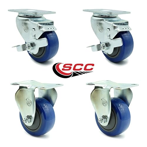 Vista 117 de Rueda rígida de poliuretano con rueda azul de 3 pulgadas, capacidad por rueda, 300 libras de capacidad por rueda, marca Service Caster Rígido - Sin