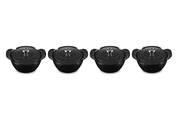 Le Creuset Cast Iron Mini Cocottes with Lids Matte Black, 110 mm, Pack 4