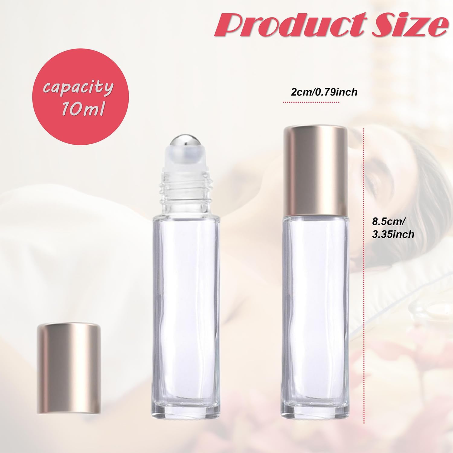 8 Pcs Empty Clear Glass Roller Bottles Refillable Container 10ml Essential Oil Roll On Bottles for Essential Oils with Stainless Steel Roller Balls and Rosegold Caps for Travel