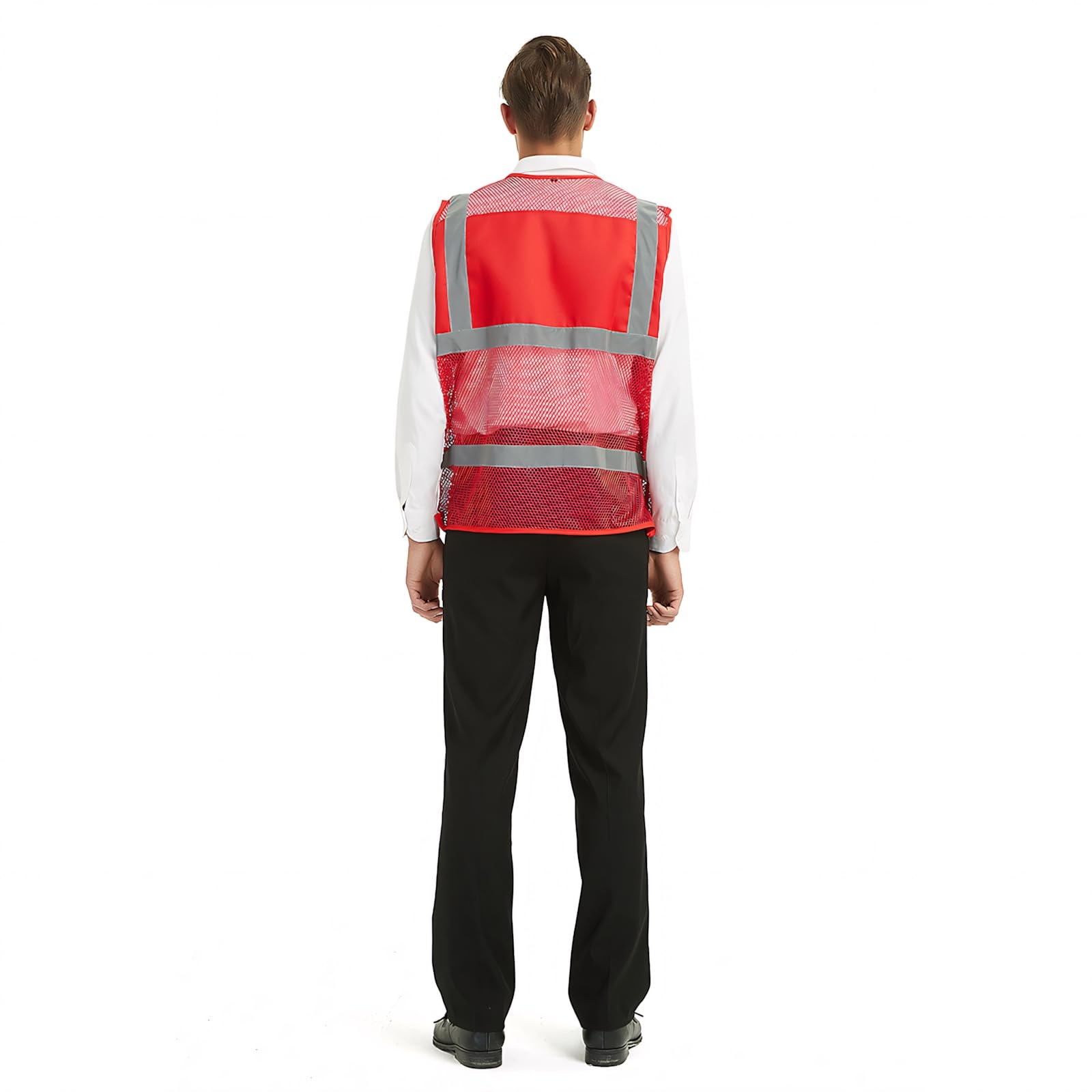TOPTIE Paquete de 5 chalecos de seguridad transpirables frontales con cremallera de alta visibilidad unisex al por mayor, chaleco de actividad de voluntariado de malla