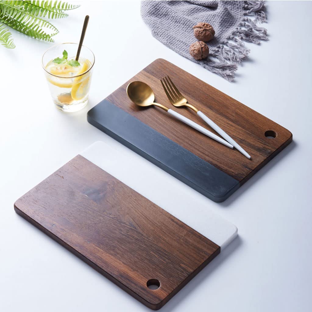 Planche à découper en marbre de qualité supérieure en bois massif et ardoise - Plateau de service rectangulaire blanc pour la cuisine et le divertissement
