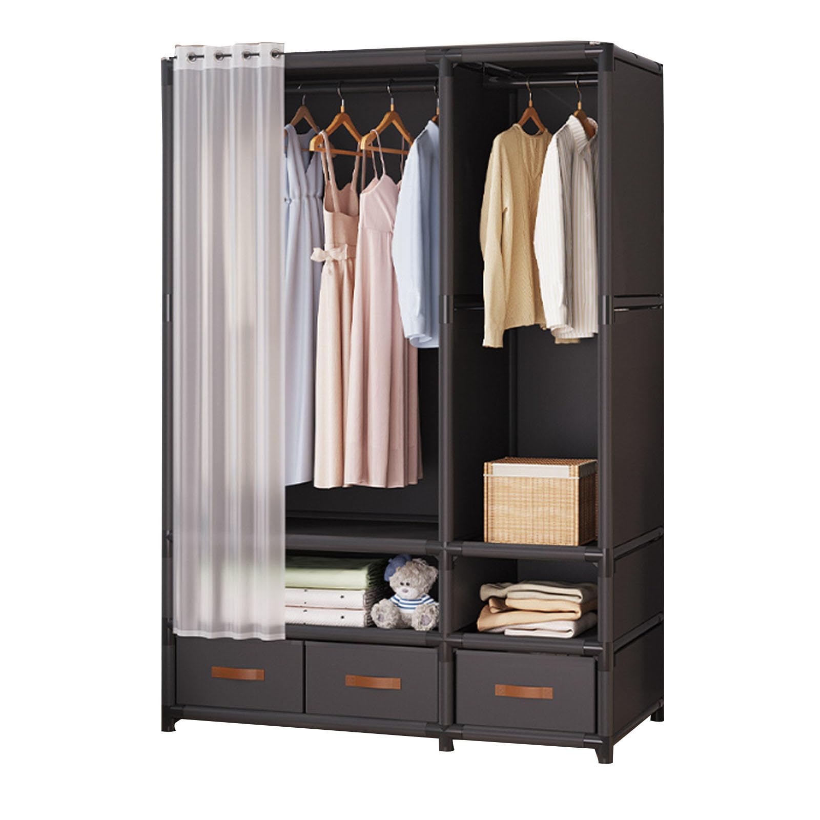 Tragbarer Kleiderschrank aus Segeltuch für Schlafzimmer mit Regalen und Schublade – Aufbewahrungslösung für Kleidung, Taschen und Stoff – Kleiderschrank-Organizer für kleine Räume