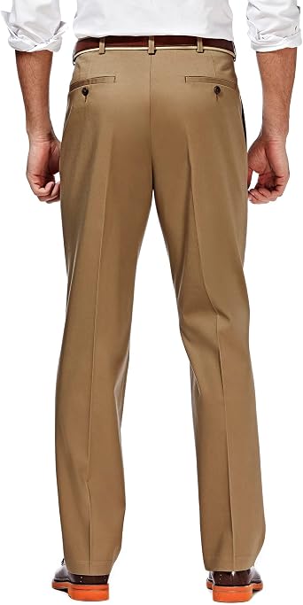 Haggar Men's Premium No Iron Khaki Classic Fit Pleat Front Trousers (Regular and Big & Tall Sizes)