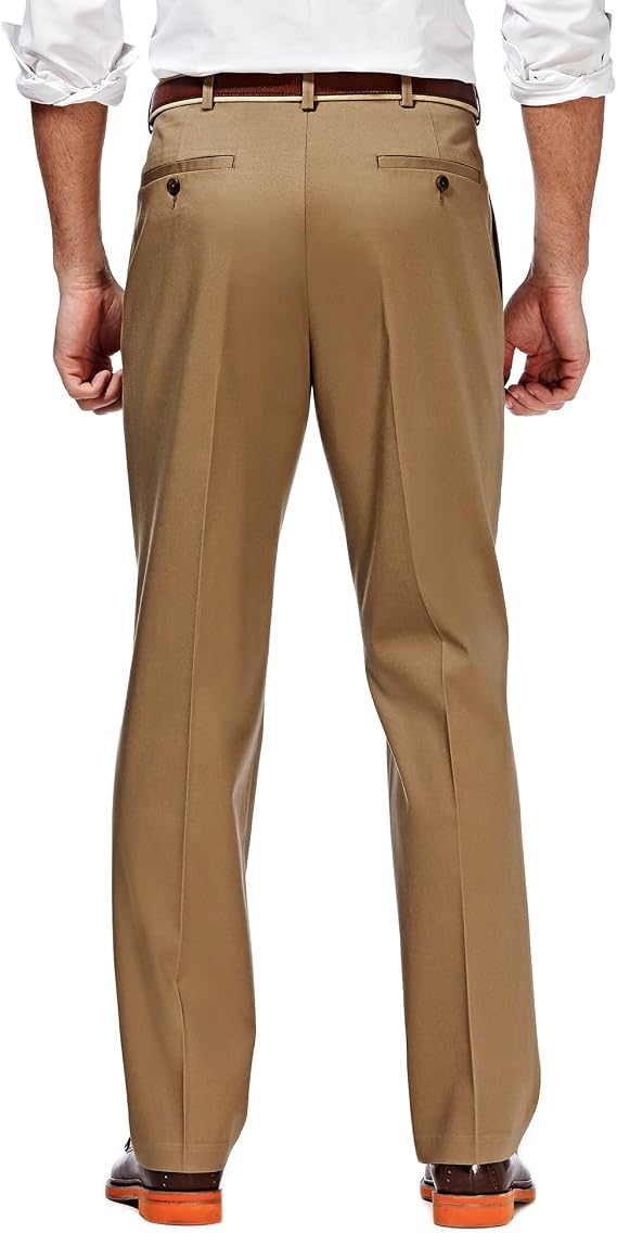 Haggar Men's Premium No Iron Khaki Classic Fit Pleat Front Trousers (Regular and Big & Tall Sizes)