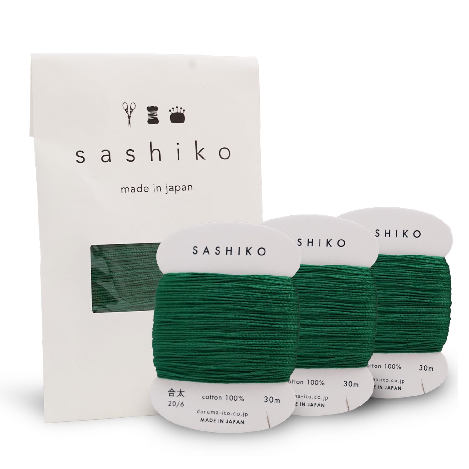 DARUMA Sashiko Thread Card Rolls Set of 3 (32.8 Yards x3) - Sewing & Embroidery, Includes Instruction Manual and Gift Packaging (Thick, Bamboo)