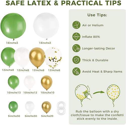Miniatura 7 de LovesTown Kit de guirnalda de globos verde salvia, kit de arco de 150 piezas, globos de látex de diferentes tamaños, globos metálicos de confeti