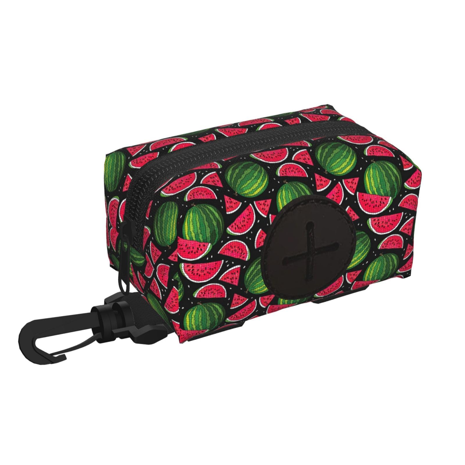 Pphgut Black Watermelon Print Waterproof Pet Waste Treat Bag Outdoor Walking Hiking Pouch Camping Accessory