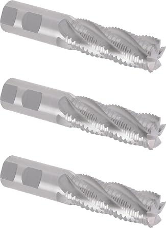 CME 3 pcs M2Al High-Speed Steel Square Roughing End Mills, Coarse Pitch, Bright Uncoated Finish, 1" Mill Dia., 2 3/4" Lg. of Cut, 5 3/16" Overall Lg., 1" Straight Shank, 5 Flute, Center Cutting